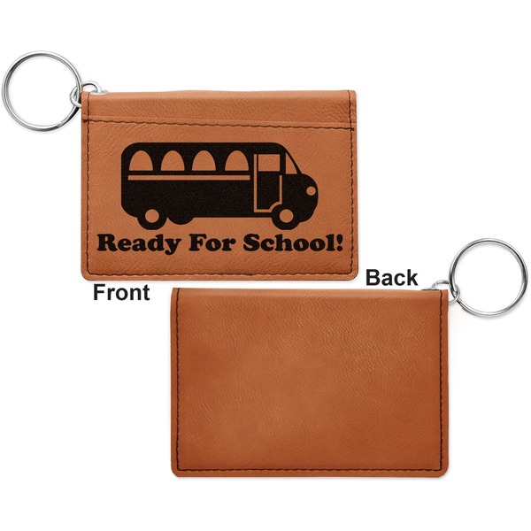 School Bus Cognac Leatherette Keychain ID Holders - Front Apvl