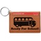 School Bus Cognac Leatherette Keychain ID Holders - Front Credit Card