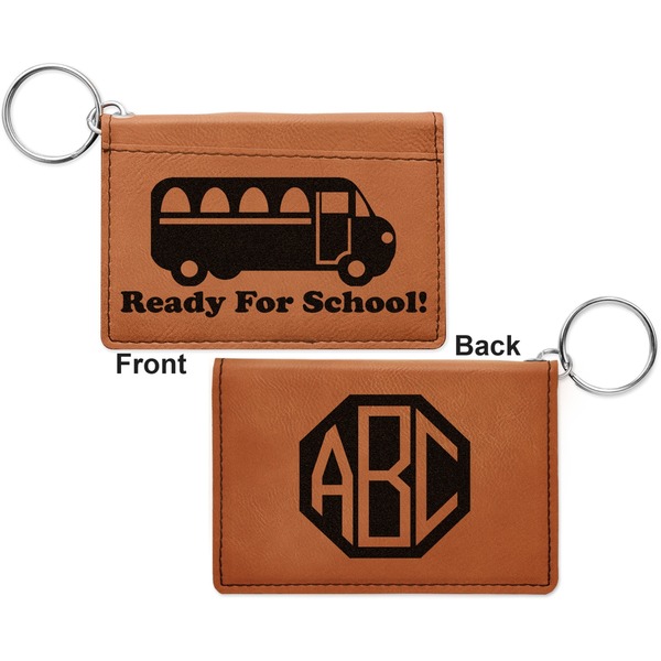 School Bus Cognac Leatherette Keychain ID Holders - Front and Back Apvl