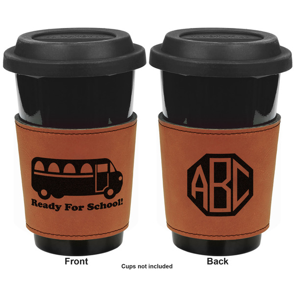 School Bus Cognac Leatherette Mug Sleeve - Double Sided Apvl
