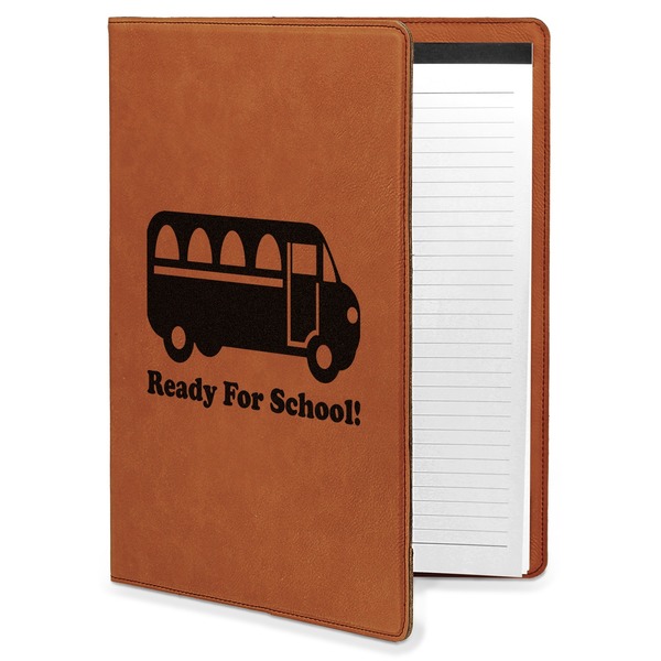 Custom School Bus Leatherette Portfolio with Notepad - Large - Double Sided (Personalized)