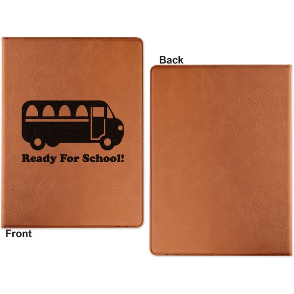 School Bus Cognac Leatherette Portfolios with Notepad - Large - Single Sided - Apvl