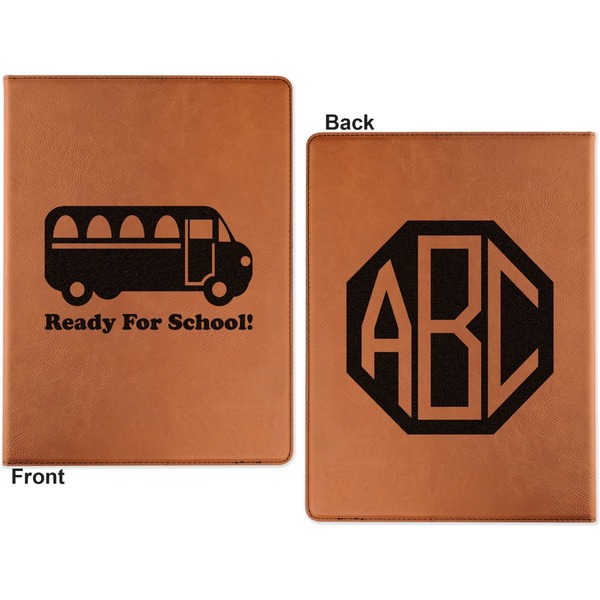 School Bus Cognac Leatherette Portfolios with Notepad - Small - Double Sided- Apvl