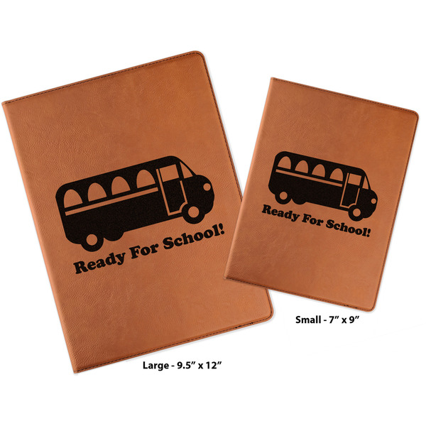School Bus Cognac Leatherette Portfolios with Notepad - Compare Sizes
