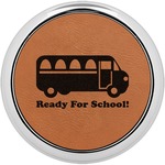 School Bus Leatherette Round Coaster w/ Silver Edge - Single or Set (Personalized)
