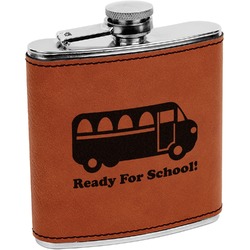 School Bus Leatherette Wrapped Stainless Steel Flask (Personalized)