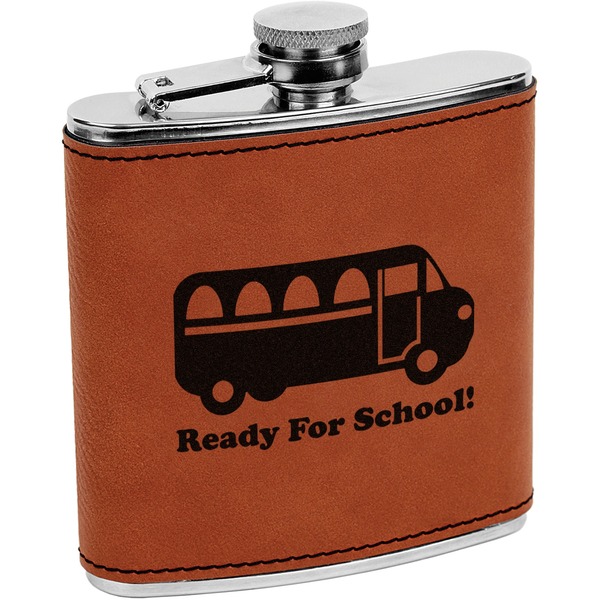 Custom School Bus Leatherette Wrapped Stainless Steel Flask (Personalized)