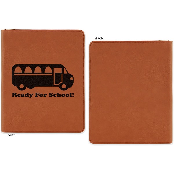 School Bus Cognac Leatherette Zipper Portfolios with Notepad - Single Sided - Apvl