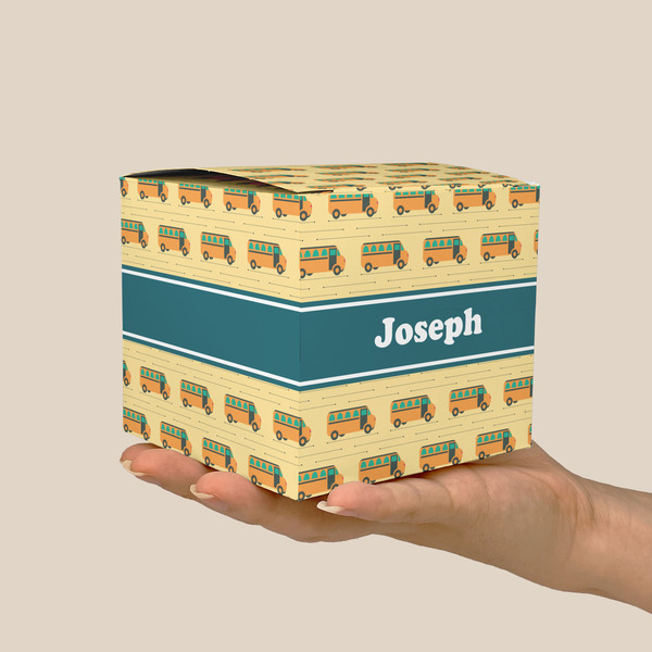 School Bus Cube Favor Gift Box - On Hand - Scale View