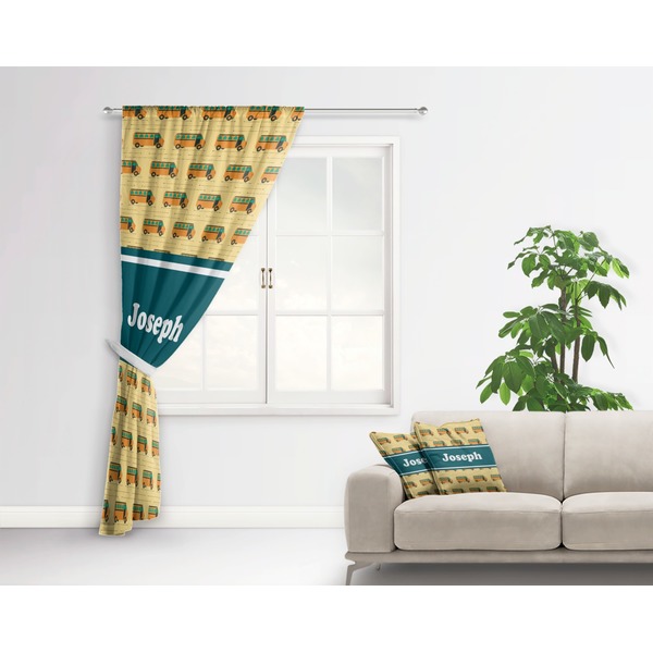 School Bus Curtain With Window and Rod - in Room Matching Pillow
