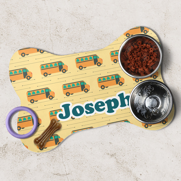 School Bus Dog Bone Shaped Mat Lifestyle