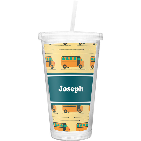 Custom School Bus Double Wall Tumbler with Straw (Personalized)