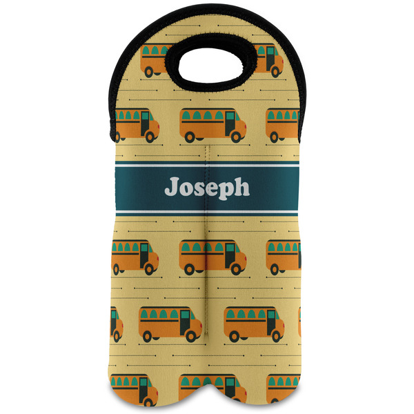 Custom School Bus Wine Tote Bag (2 Bottles) (Personalized)