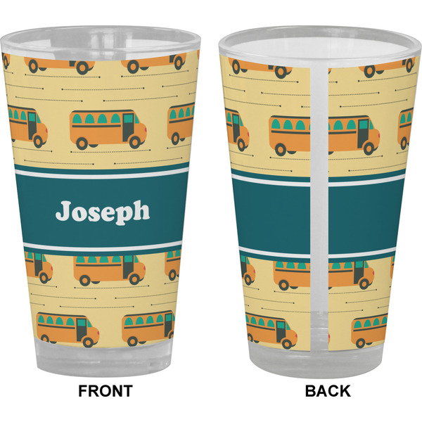 School Bus Pint Glass - Full Color - Front & Back Views