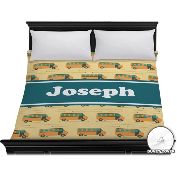 Custom School Bus Duvet Cover - King (Personalized)