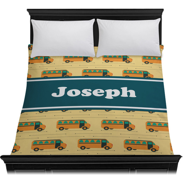 School Bus Duvet Cover - Queen - On Bed - No Prop