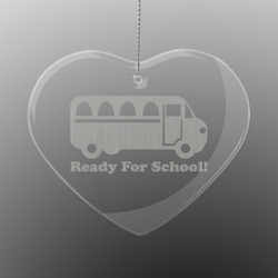 School Bus Engraved Glass Ornament - Heart (Personalized)