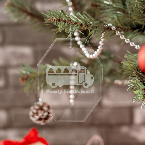 School Bus Engraved Glass Ornaments - Octagon (Lifestyle)