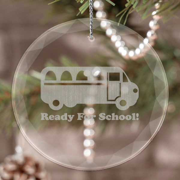Custom School Bus Engraved Glass Ornament (Personalized)