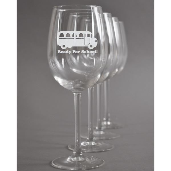 Custom School Bus Wine Glasses (Set of 4) (Personalized)