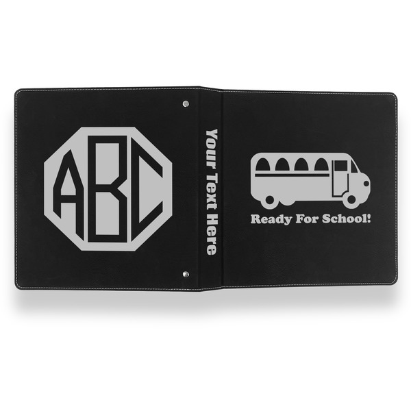 School Bus Leather Binder - 1" - Black- Back Spine Front View