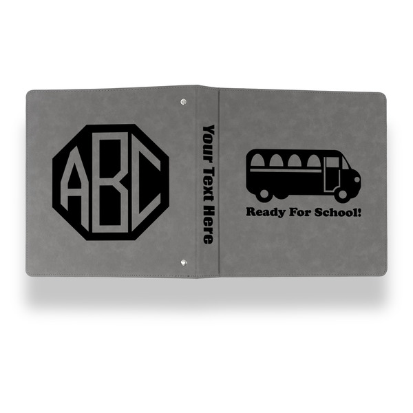 School Bus Leather Binder - 1" - Grey - Back Spine Front View