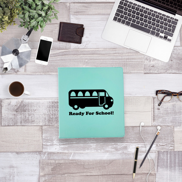School Bus Leather Binder - 1" - Teal - Lifestyle View