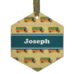 School Bus Flat Glass Ornament - Hexagon w/ Name or Text
