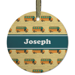 School Bus Flat Glass Ornament - Round w/ Name or Text