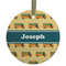 School Bus Flat Glass Ornament - Round w/ Name or Text