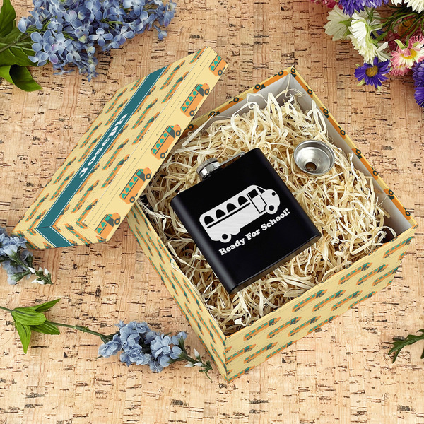 School Bus Gift Boxes with Lid - Canvas Wrapped - Large - In Context