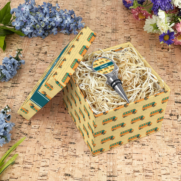 School Bus Gift Boxes with Lid - Canvas Wrapped - Medium - In Context