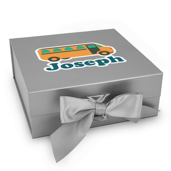 Custom School Bus Gift Box with Magnetic Lid - Silver (Personalized)