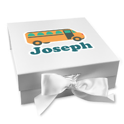 School Bus Gift Box with Magnetic Lid - White (Personalized)