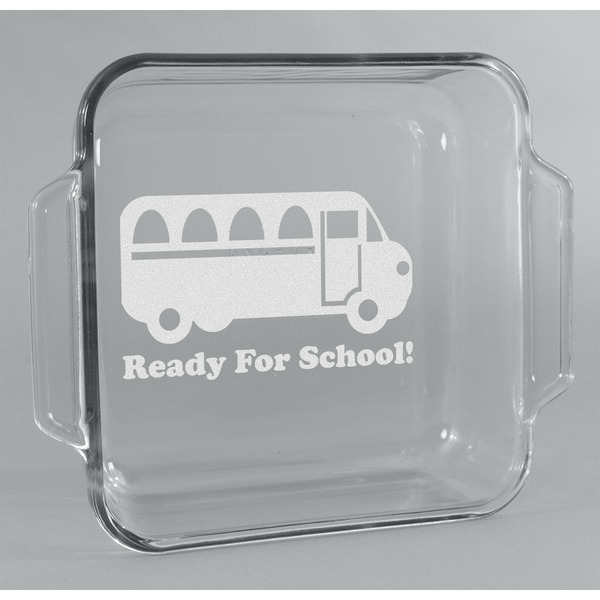Custom School Bus Glass Cake Dish - 8in x 8in (Personalized)