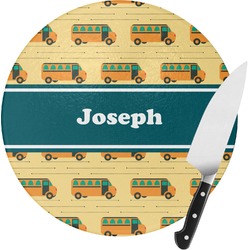 School Bus Round Glass Cutting Board (Personalized)