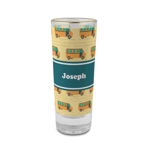 Custom School Bus 2 oz Shot Glass - Glass with Gold Rim (Personalized)