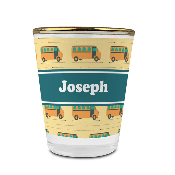 School Bus Glass Shot Glass - With gold rim - FRONT