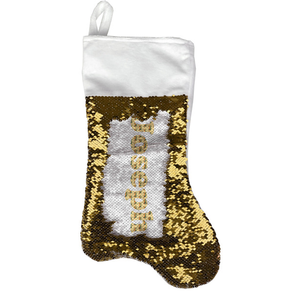 Custom School Bus Reversible Sequin Stocking - Gold (Personalized)