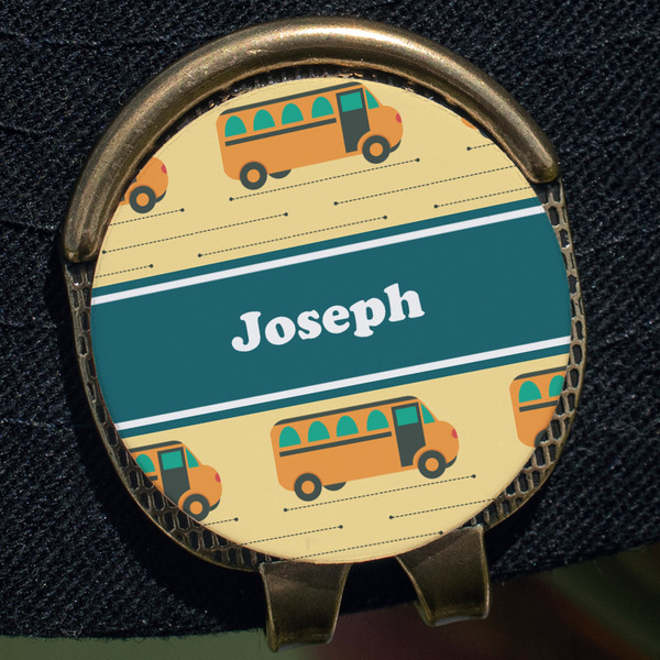 School Bus Golf Ball Marker Hat Clip - Gold - Close Up