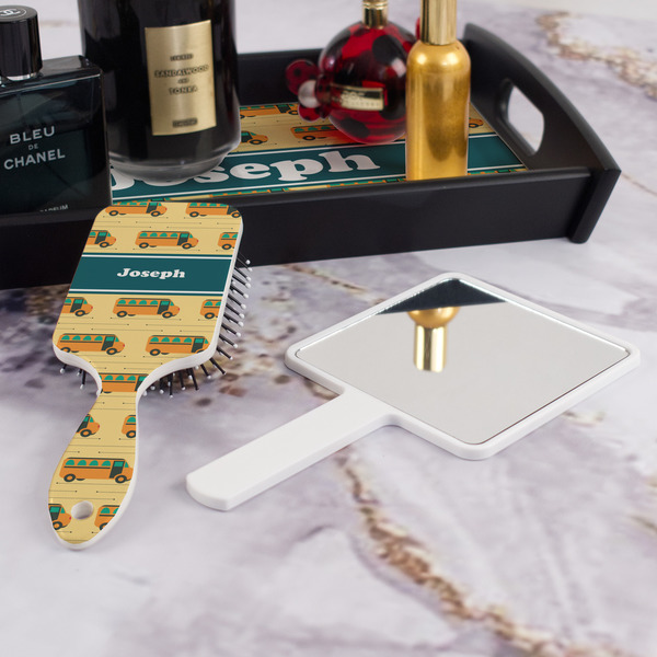 School Bus Hair Brush - With Hand Mirror