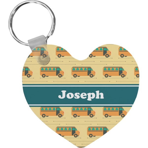 Custom School Bus Heart Plastic Keychain w/ Name or Text