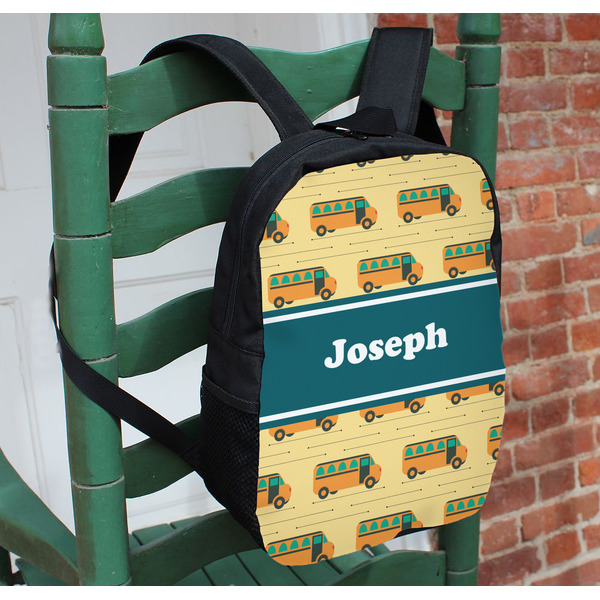 School Bus Kids Backpack - In Context