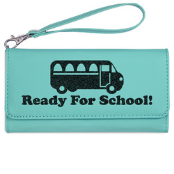 School Bus Ladies Leatherette Wallet - Laser Engraved- Teal (Personalized)