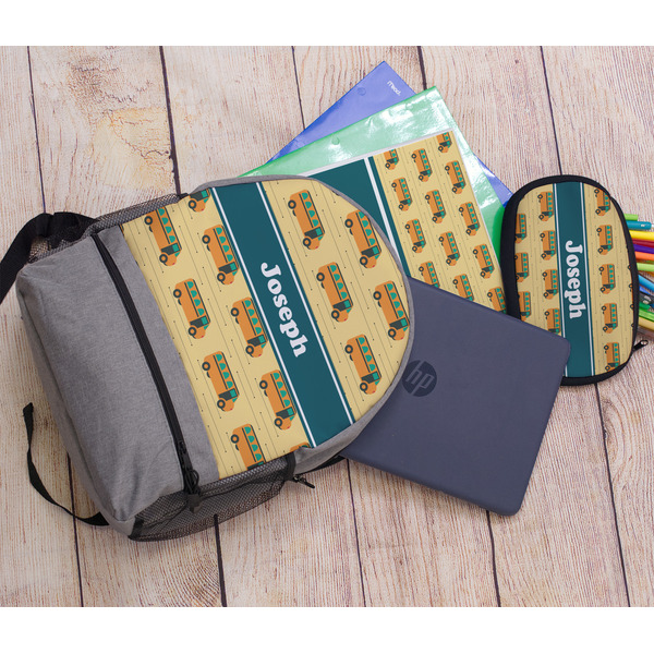 School Bus Large Backpack - Gray - With Stuff