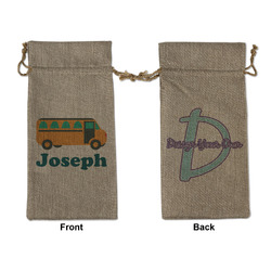 School Bus Large Burlap Gift Bag - Front & Back (Personalized)