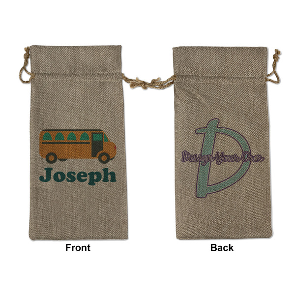 Custom School Bus Large Burlap Gift Bag - Front & Back (Personalized)
