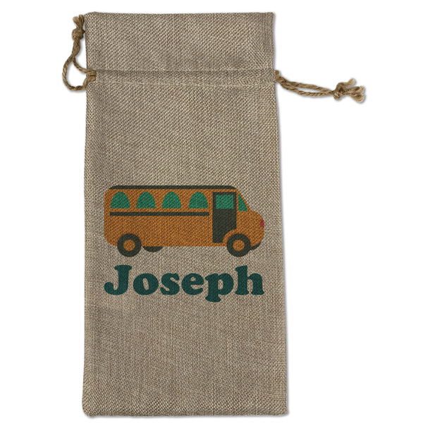 Custom School Bus Large Burlap Gift Bag - Front (Personalized)