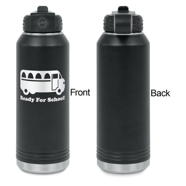 School Bus Laser Engraved Water Bottles - Front Engraving - Front & Back View