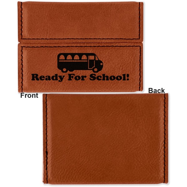 School Bus Leather Business Card Holder Front Back Single Sided - Apvl